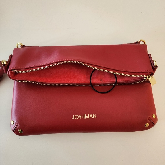JOY & IMAN Red Genuine Leather Clutch Tassel Detail EUC - Picture 11 of 14